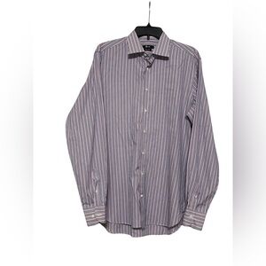 Harrods Men's Striped Dress Shirt - Blue and White